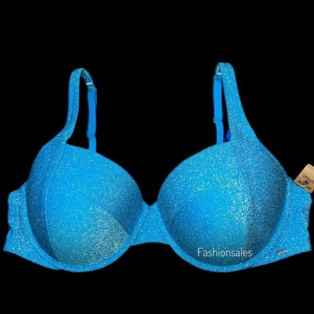 Victorias Secret Swim Shimmer Push up Padded Bikini top Blue Xlarge